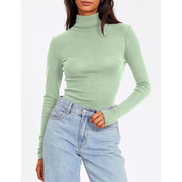 Dame Turtleneck Langærmet Trøjer Efterårsmode Basic Lagdeling Slim Fit Blød Termisk Undertøj Toppe Sage X-Large