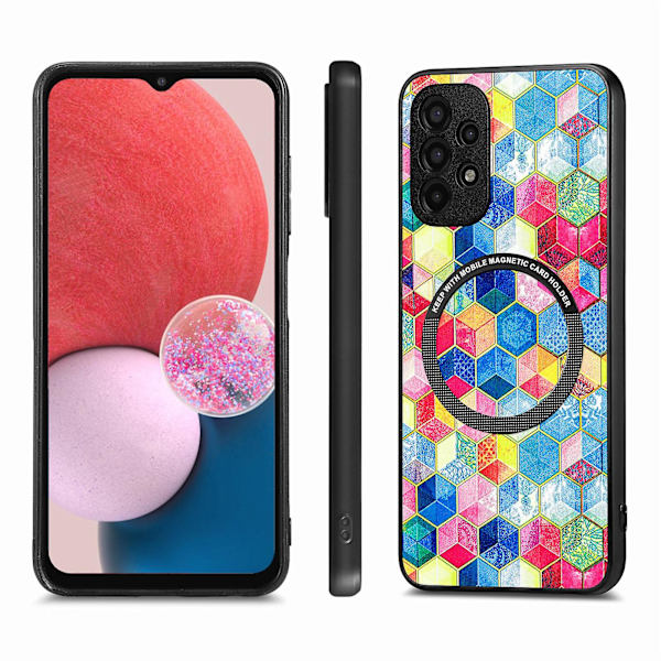 Mönstertryckt phone case för Samsung Galaxy A13 4g, Pu-läderbelagd PC+tpu cover med metallring Magic Space