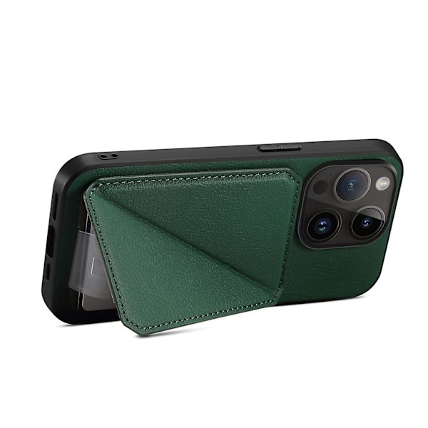 Calf Texture Pu+pc+tpu case för Iphone 13 Pro 6.1" Drop-proof kortplats Kickstand Phone Cover Green