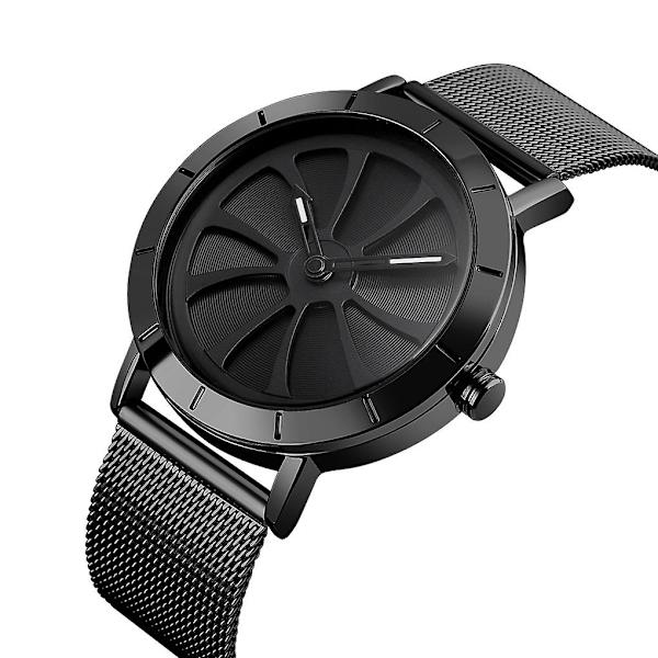 Fashion Skeleton Rotary Dial Quartz Ur Black