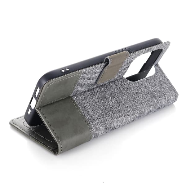 För Iphone 15 Pro Canvas Pu Läder Case Stativ Plånbok Cover Grey