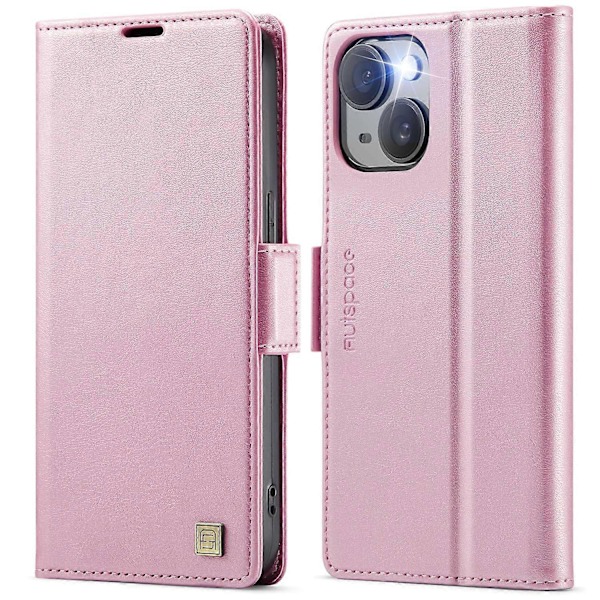iPhone 14 -kotelo AUTSPACE A11 RFID-suojattu retro nahkainen matkapuhelinlompakkokotelo - Musta Multicolor Pink