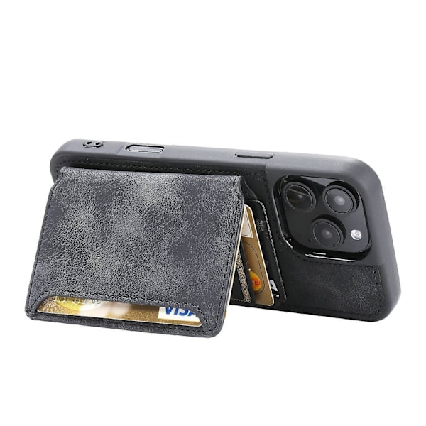 iPhone 16 Pro Max -kotelo lompakkokorttipaikalla TPU+PU-nahkainen takapuhelinkotelo - Laivastonsininen Multicolor Black