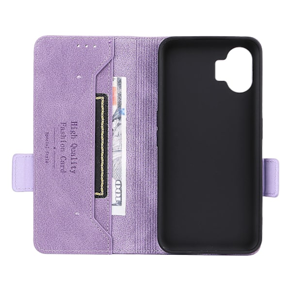 Nothing Phone (2) -puhelimelle tarkoitettu Hardware Decor -läppäkotelo, PU-nahkaa, jalustalla ja lompakolla Purple