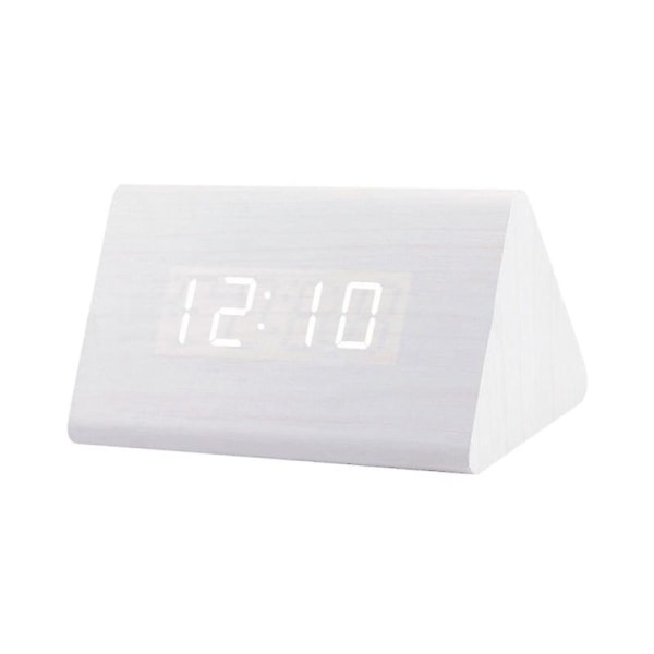 Digital trä USB LED Nattljus Väckarklocka Termometer Display Timepiece Whitewood White