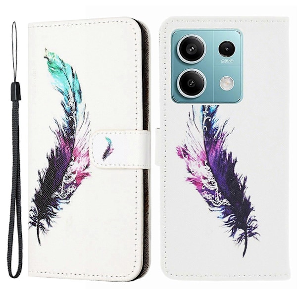 För Xiaomi Redmi Note 13 4G Telefonfodral Läder 3D Mönster Magnetiskt Folio Omslag Multicolor Feather