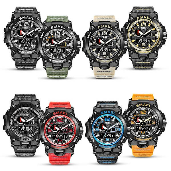 Smael 1545d Nattljus Vattentät Outdoor Watch Röd Khaki