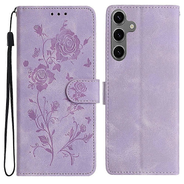 Til Samsung Galaxy S25+/ S24+ Wallet Case Rose Mønster Præget Læder Flip Stand Telefon Cover Multicolor Light Purple
