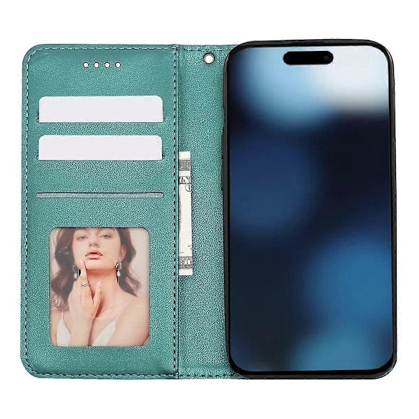 Plånboksfodral för iPhone 16 Pro Max Stark Magnetisk Rutmönstrad Präglad Läder Flip Cover Multicolor Green