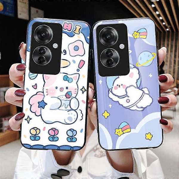 Skal för Oppo Reno11 F 5G, tecknat djurtryck, härdat glas, stötsäkert telefonskal Multicolor Style B