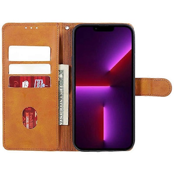 iPhone 13 Pro Max -puhelimen vasikannahkajäljitelmästä valmistettu PU-nahkainen suojakotelo, jossa on lompakko ja jalusta Multicolor Style E