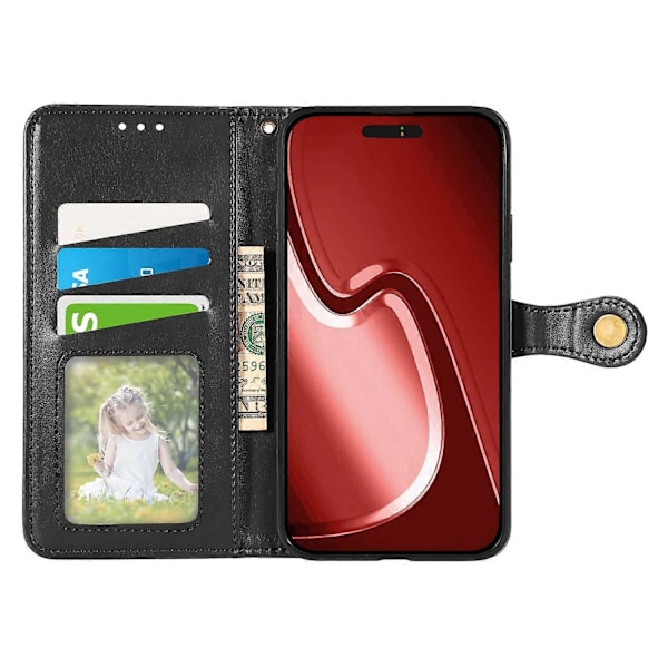 Læder telefoncover med pung, stativ og håndledsrem til iPhone 16 Pro Max - Grøn Multicolor Black