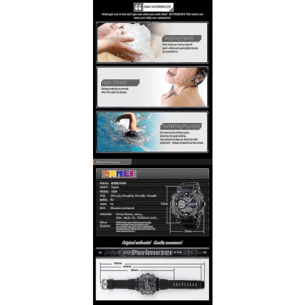 Skmei 1228 Dual Display Multifunktionel Digital Quartz 50m Vandtæt Chronograph