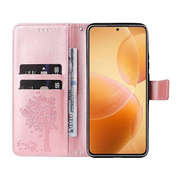 KT Imprinting Flower Series-3 Fodral för Xiaomi 14T Pro Katt Träd Mönster Flip Läder Telefonskydd Multicolor Style L