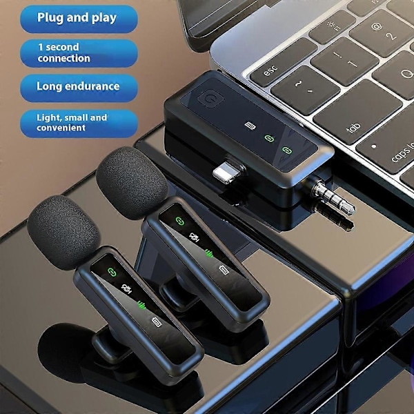 H65 3-i-1 iP/Type C/3,5 mm 2,4G Trådløs Lavalier-mikrofon med Støyreduksjon, 2 Sendere + 1