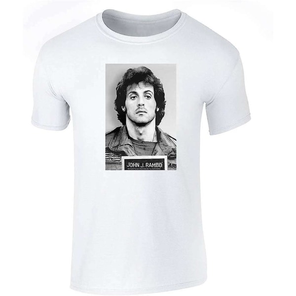 John J Rambo Mugshot grafisk t-shirt Sylvester Stallone Movie T-shirt för män White M