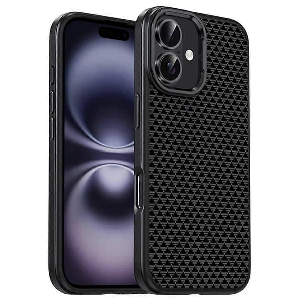 IPAKY Deksel til iPhone 16, Karbonfibertekstur PC + TPU Støtsikkert Telefon Bakdeksel Multicolor Titanium Black