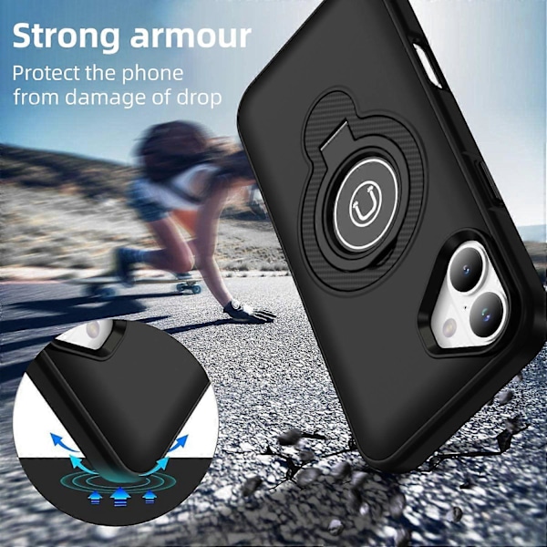 Skal för iPhone 16 Plus TPU+PC Magnetisk Bilhållare Telefonskal med Ringstativ Multicolor Black