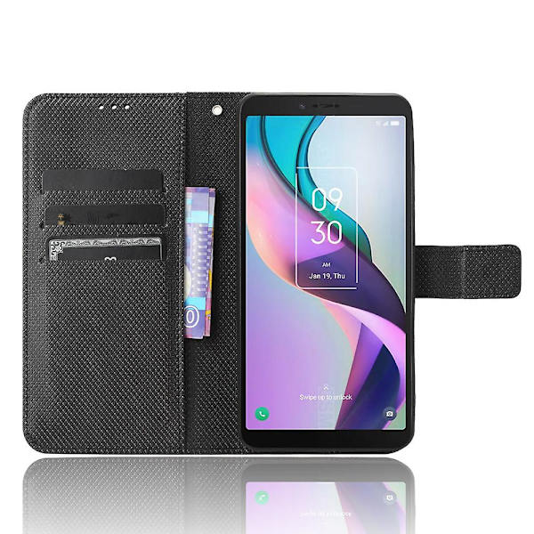 För Tcl Ion X Diamond Texture Läder Phone Case anti-scratch Cover Black