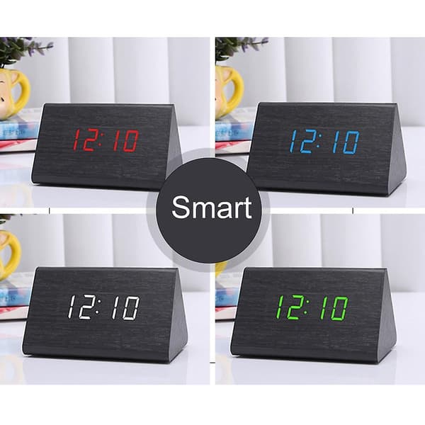 Digital trä USB LED Nattljus Väckarklocka Termometer Display Timepiece BambooWhite