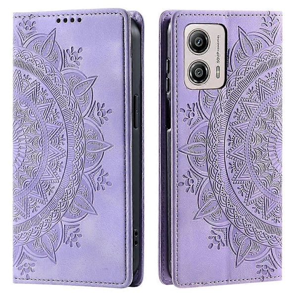 PU-læder etui med magnetisk, ridsefast stativ til Motorola Moto G53 5G - Grå Multicolor Purple