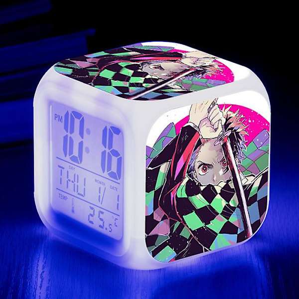 Wekity Anime Ghost Slayer Färgrik väckarklocka Led fyrkantig klocka Digital väckarklocka med tid, temperatur, alarm, datum