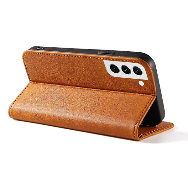 Fallsäkert phone case för Samsung Galaxy S21 Fe 5g , Pu läder plånboksställ Business Style Cover Khaki