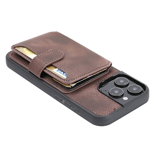 iPhone 16 Pro Max -kotelo lompakkokorttipaikalla TPU+PU-nahkainen takapuhelinkotelo - Laivastonsininen Multicolor Coffee