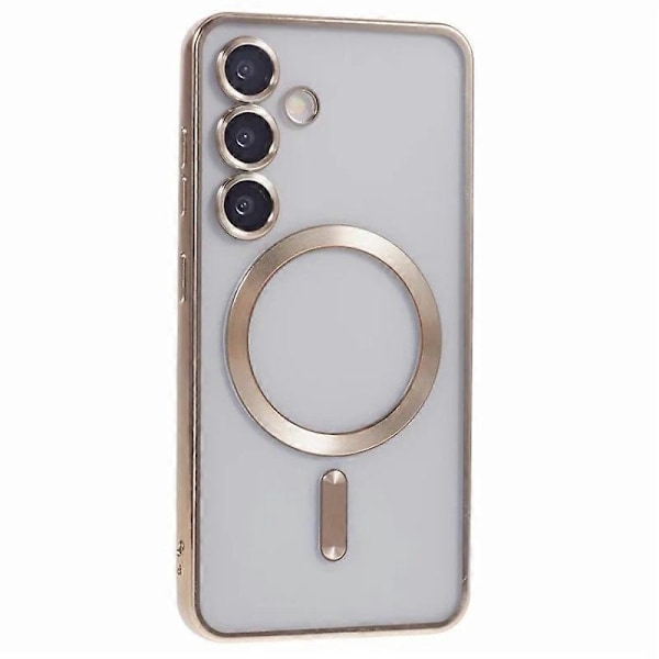 För Samsung Galaxy S24 FE Magnetiskt Skal WANLONFENG Fullständigt Skydd Elektropläterat TPU-skydd med Temp Multicolor Gold