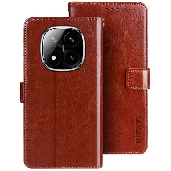 IDEWEI Xiaomi Redmi Note 14 Pro 5G/Poco X7 5G -puhelinlaukku, jossa jalusta, Crazy Horse -kuvioitu nahkainen puhelinkotelo Multicolor Brown