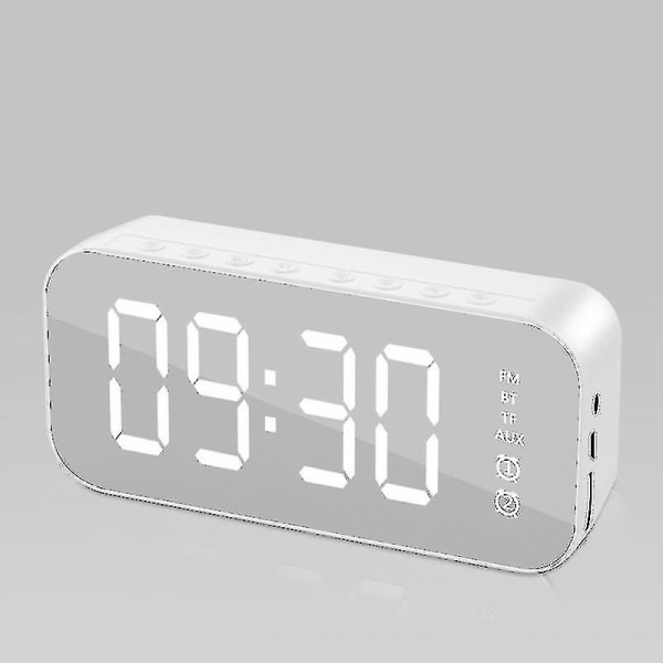 Multifunktionell LED digital väckarklocka, Azultooth-högtalare, bordsbord med lysande elektronisk musikdosa White