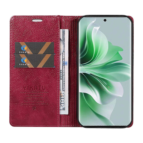 YIKATU YK-006 Fodral för Oppo Reno11 Pro 5G Magnetisk Automatisk Stängning PU Läder Plånbok Telefonfodral Multicolor Wine Red