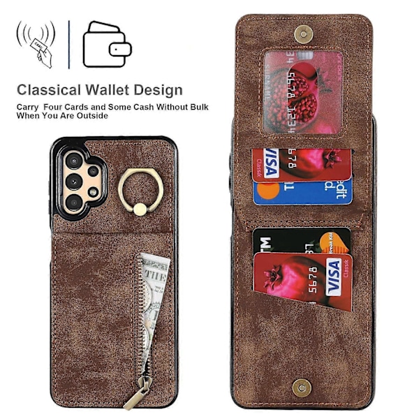 Til Samsung Galaxy A13 5G/A13 4G RFID Blokerende Støtteben Etui Retro PU+TPU Wallet Telefon Cover Multicolor Style B