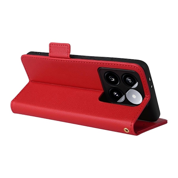 Til Xiaomi 14T Pro Etui Litchi Tekstur PU Læder Wallet Flip Telefon Cover - Grå Multicolor Red