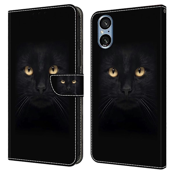 Til Sony Xperia 5 V Etui Magnetisk Lås 3D Mønster Læder Wallet Telefon Cover Multicolor Black Cat