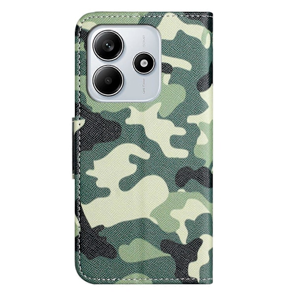 Til Xiaomi Redmi Note 14 4G Etui Mønstertryk Kryds Tekstur Læder Telefon Cover Multicolor Camouflage