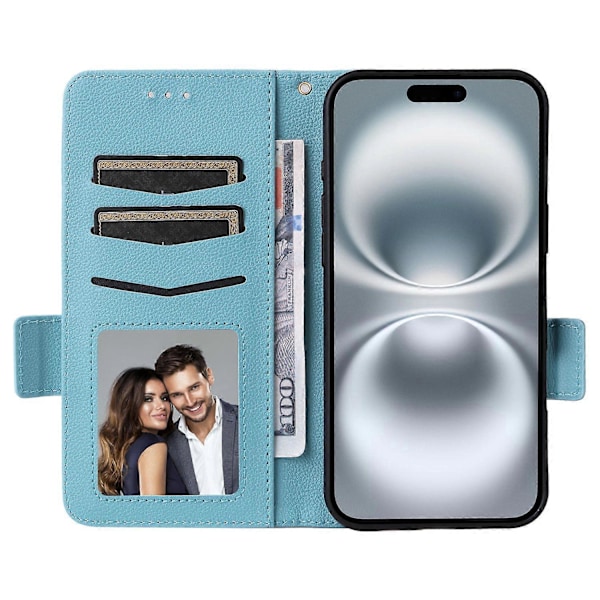 Læder Flip Telefon Cover med Litchi Tekstur til iPhone 16 Plus Multicolor Style E
