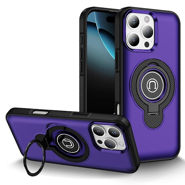 Til iPhone 16 Pro Cover TPU+PC Magnetisk Bilholder Telefon Cover med Ring Stand Multicolor Dark Purple