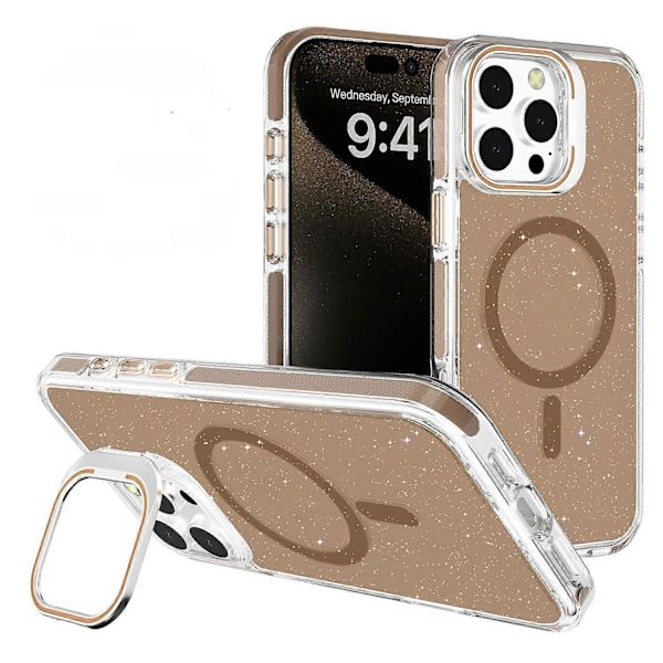 For iPhone 16 Pro Deksel Kompatibelt med MagSafe Linse Støtte Glitter PC Telefondeksel Multicolor Gold