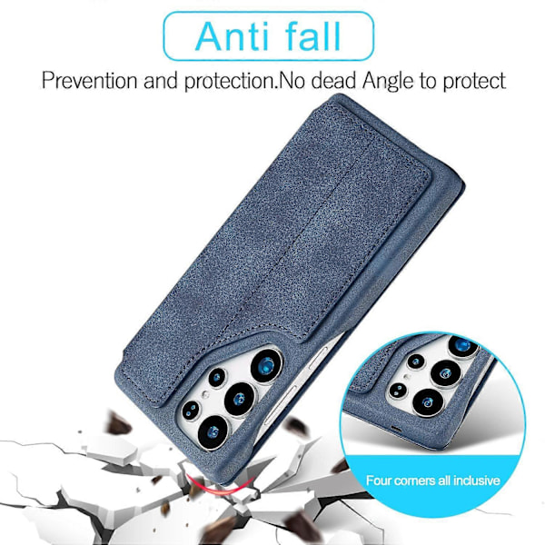 LC.IMEEKE Etui til Samsung Galaxy S25 Ultra med Kortholder, Støttefod og Læder Telefoncover Multicolor Blue