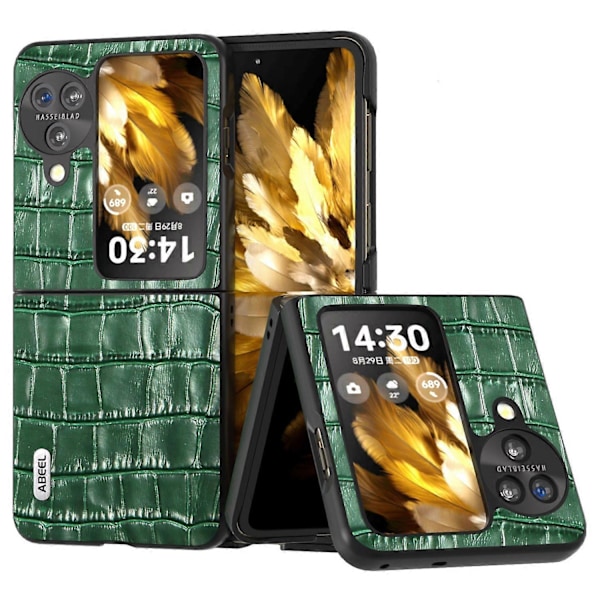 För Oppo Find N3 Flip 5G Krokodiltextur Fodral Äkta Koläder+PC Anti-Rep Telefonskal Multicolor Style B