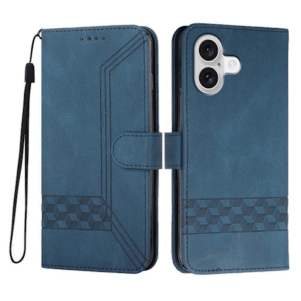 Mobilskal för iPhone 17 med rem, präglat PU-läder, plånboksställ Multicolor Royal Blue