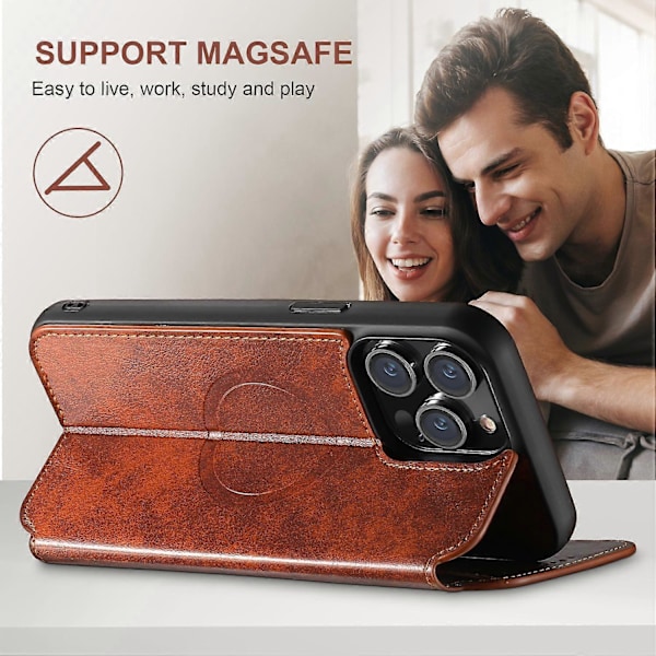 SUTENI J05 Telefoncover til iPhone 13 Pro Max Kompatibelt med MagSafe PU Læder Stand Wallet Cover Multicolor Style D