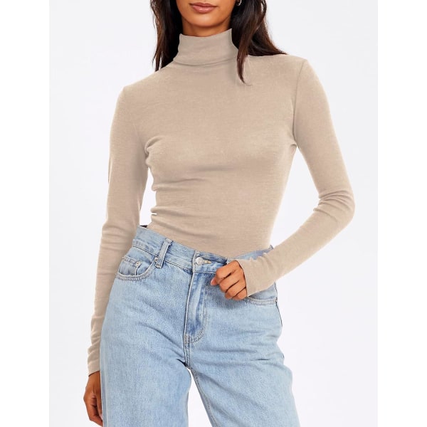Dame Turtleneck Langærmet Trøjer Efterårsmode Basic Lagdeling Slim Fit Blød Termisk Undertøj Toppe Beige X-Large