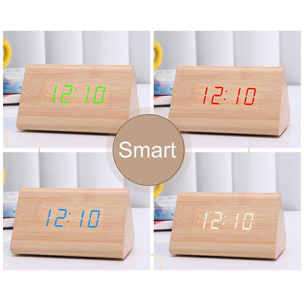 Digitalt Træ USB LED Natlys Vækkeur Termometer Display Ur Palmoxylon Green