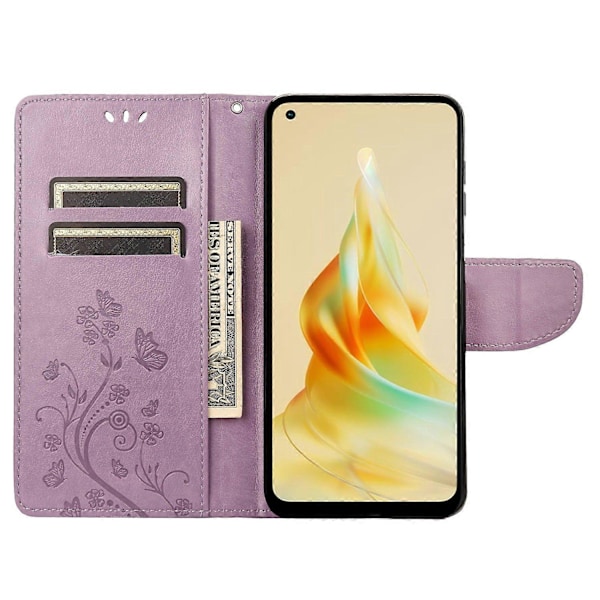 Oppo Reno8 T 4G PU-nahkakotelo Kukkaperhoskuvioinen Puhelinkuori Lompakkoteline Multicolor Style H