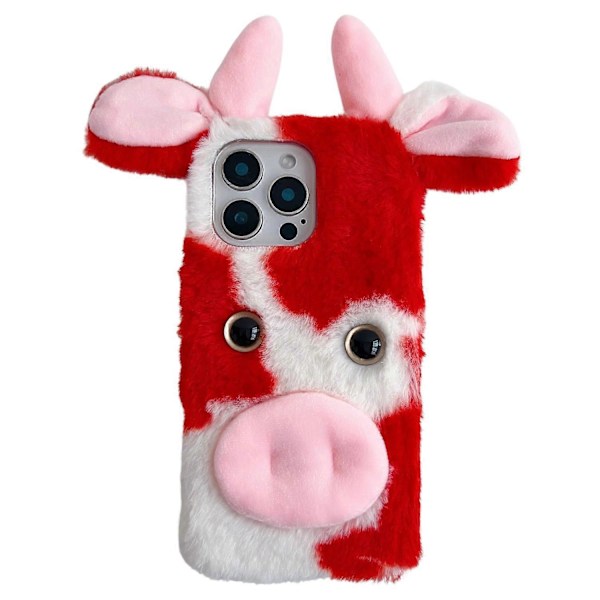 For iPhone 16 Pro Deksel Fluffy Cows Ear Anit-Drop Myk TPU Telefon Deksel Multicolor Style B