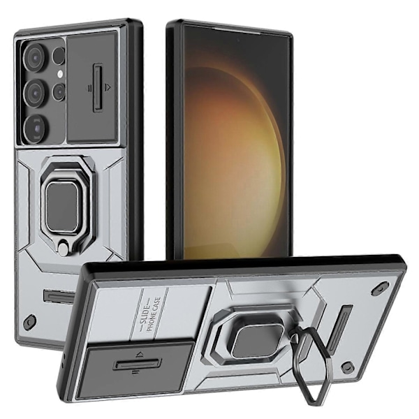 Skal för Samsung Galaxy S24 Ultra Anti-Drop PC+TPU Stödskydd med Skjutbart Linsskydd Multicolor Grey