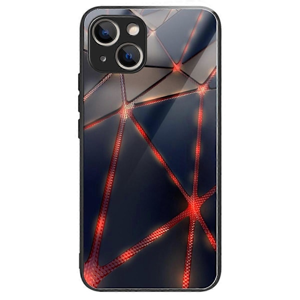 För iPhone 15 Plus Härdat Glas Skal TPU Kant Telefonskydd Multicolor Red Line