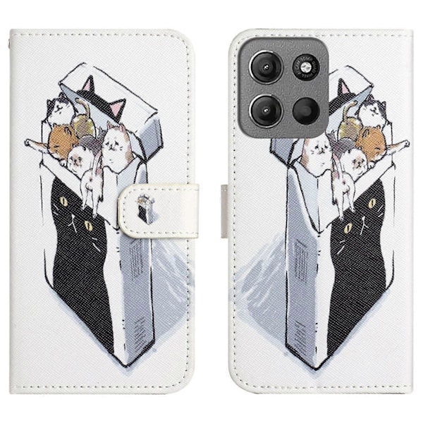 Motorola Moto G15 4G/G15 Power 4G -kotelo, kuvioitu PU-nahkainen lompakkokotelo, ristikkäinen tekstuuri Multicolor Cats